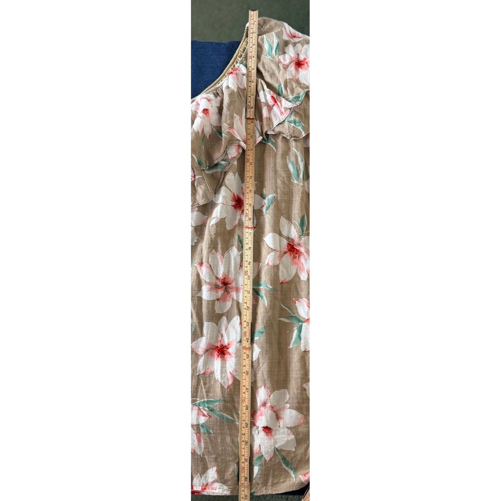 Summer Vacation‎ Dress M Floral One Shoulder Ruffle Cotton Linen Tropical Boho - Picture 7 of 8